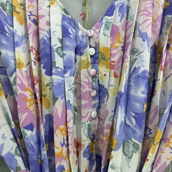 NWT Umgee Women's Multicolor Floral Puff Sleeve Pleated Ruffle Mini Dress Small - Picture 6 of 10